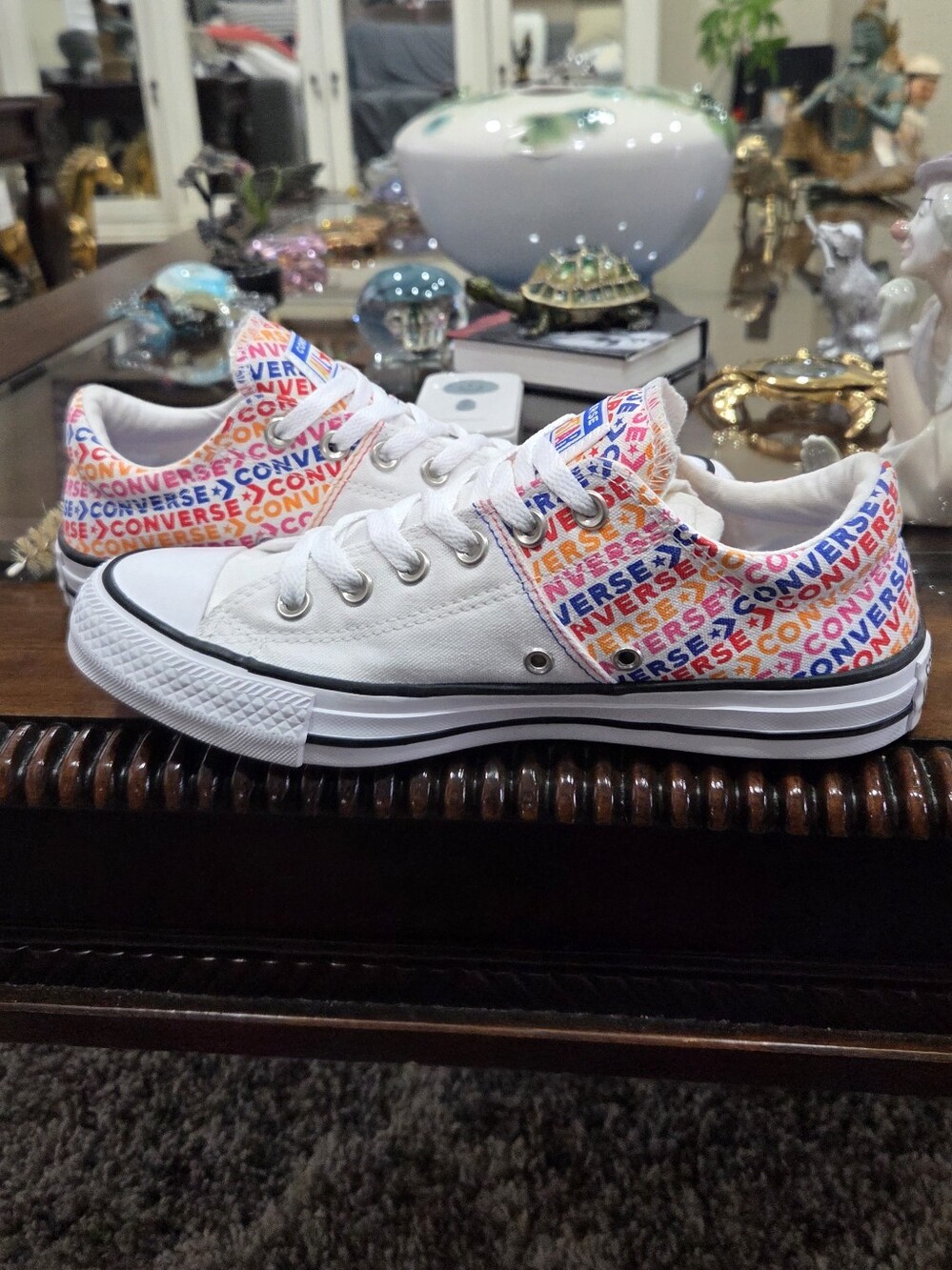 Converse Crash Madison Ox White Low Top Sneakers with Multicolor Logo Trim - Picture 2 of 6